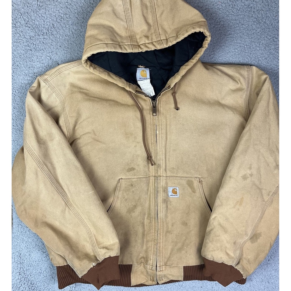 Carhartt Jacket Full Zip Men's Size 2XL Quilt Flannel Lined Active Hooded‎ J140